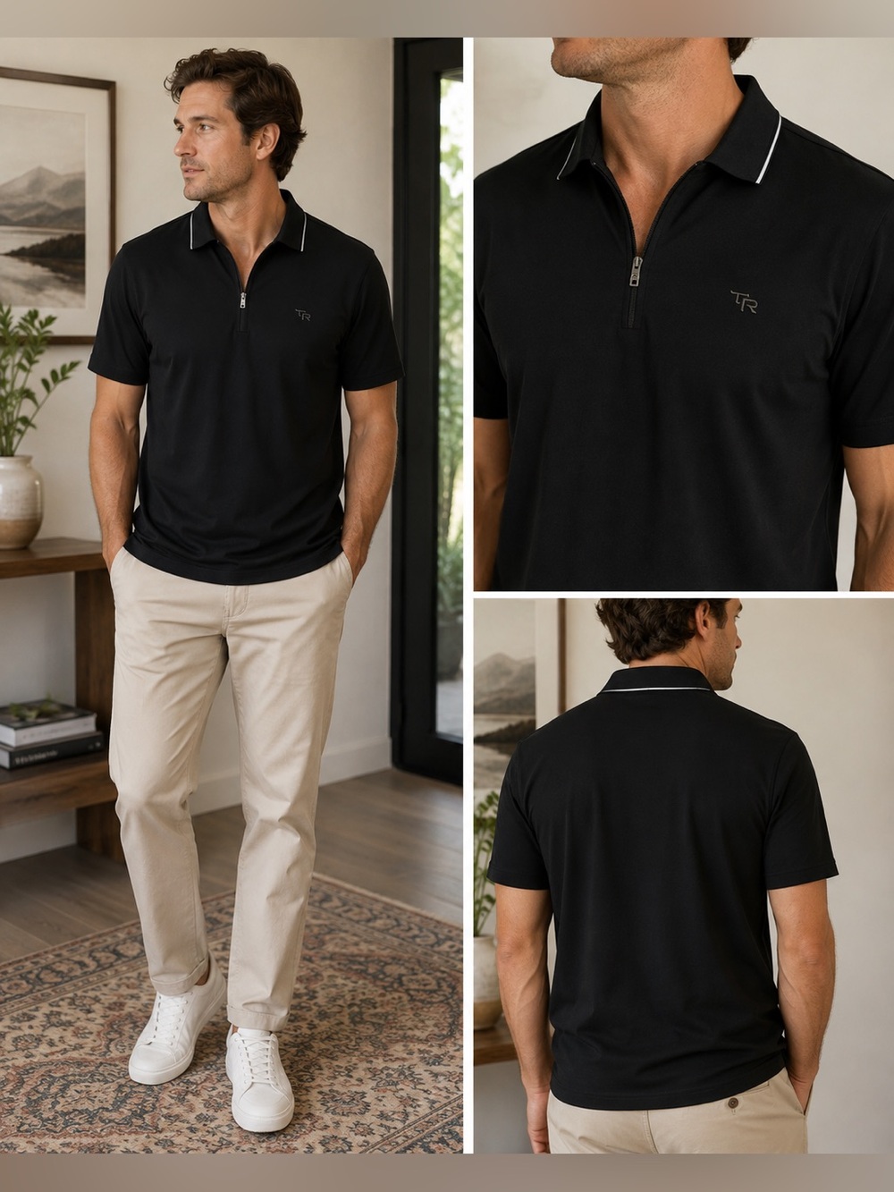 Tailored Recreation Premium Men’s Black Quarter Zip Polo XL